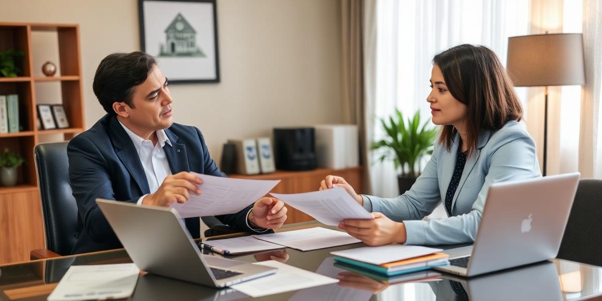 Expat meeting rental agent in Thailand to review property documents and lease agreement